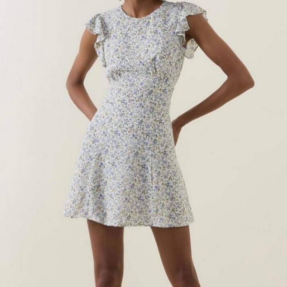 Reformation Idalia Open Back Floral Mini Dress Blue White Size 6
